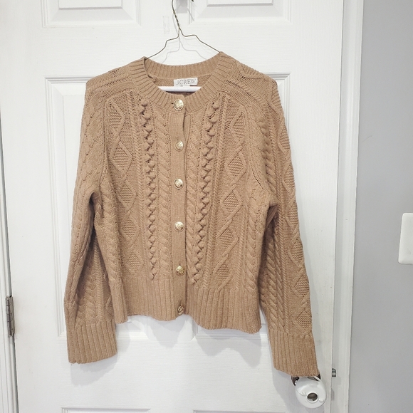 J. Crew Women's Tan Cable Knit Cardigan Size Medium - Picture 4 of 16